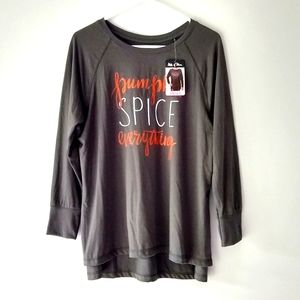 NEW State of Mine "Pumpkin Spice Everything" Long Sleeve T-Shirt Grey Small
